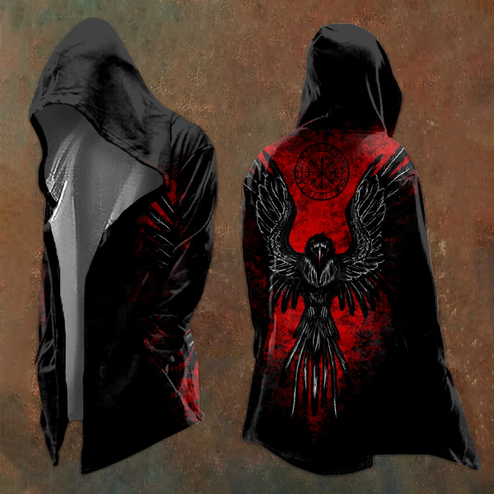 WorldNorse Viking Black And Red Raven Vegvisir Hooded Jacket - US/UK/AU48，EU58 (4XL) - image 1