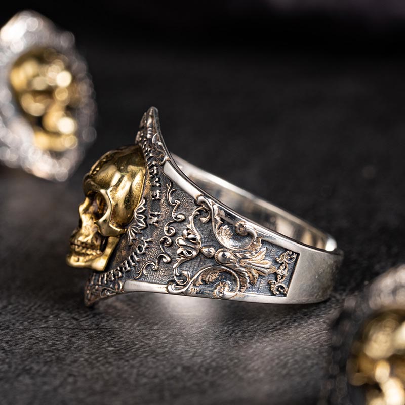 WorldNorse Handcrafted 925 Silver Gothic Skull Engraved Ring - image 2