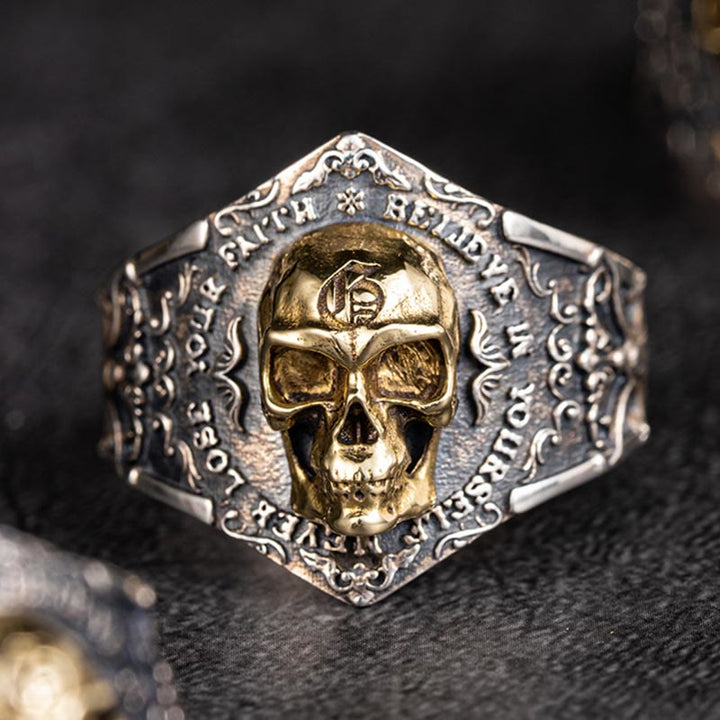 WorldNorse Handcrafted 925 Silver Gothic Skull Engraved Ring - US 11-US 12 - NO THANKS - image 0