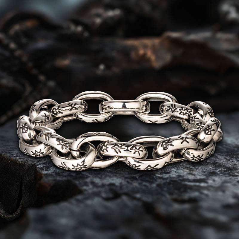 WorldNorse Rune Engraved Intricate Link Bracelet - Silver - 23cm - image 8