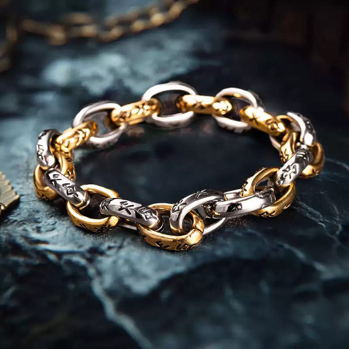 WorldNorse Rune Engraved Intricate Link Bracelet - Silver & Gold - 23cm - image 1
