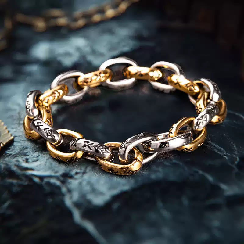 WorldNorse Rune Engraved Intricate Link Bracelet - Silver & Gold - 23cm - image 0