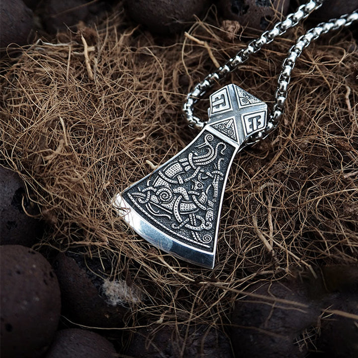 Worldnorse 925 Sterling Silver Viking Axe Odin Necklace