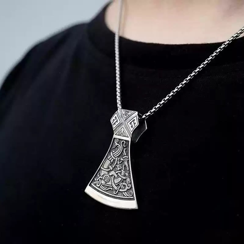 Worldnorse 925 Sterling Silver Viking Axe Odin Necklace