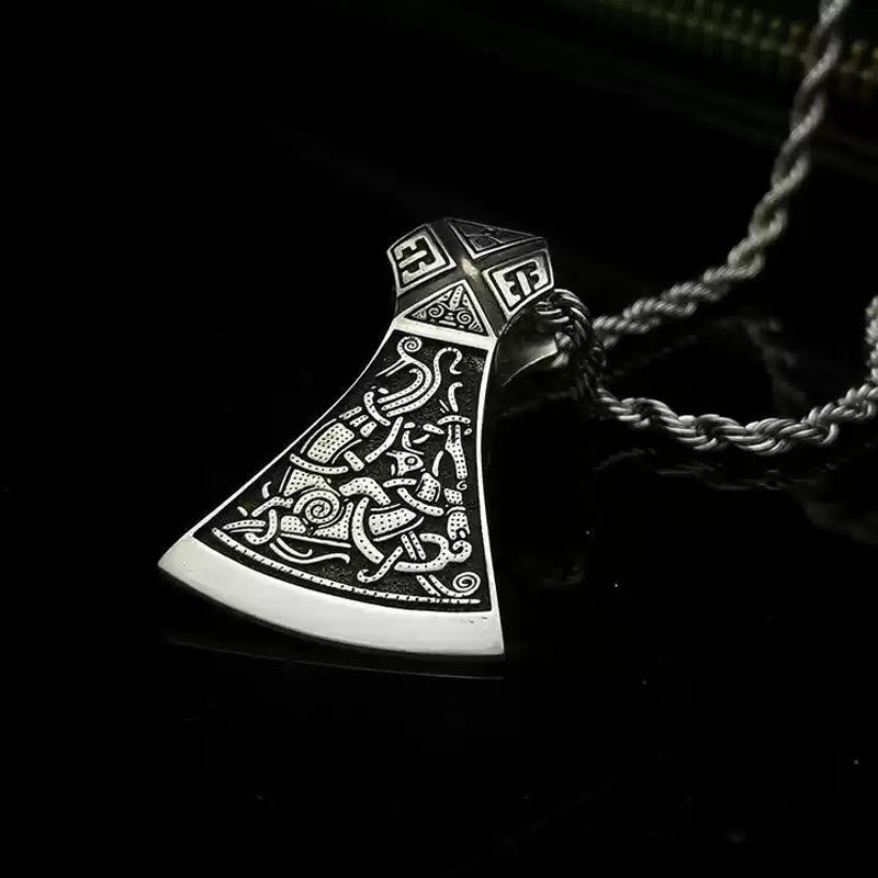 Worldnorse 925 Sterling Silver Viking Axe Odin Necklace