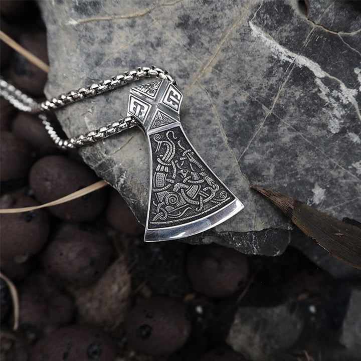 Worldnorse 925 Sterling Silver Viking Axe Odin Necklace