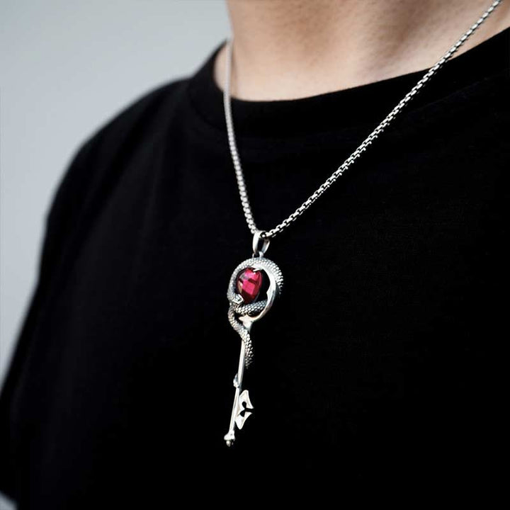 WorldNorse 925 Sterling Silver Ruby Snake Key Necklace - image 7