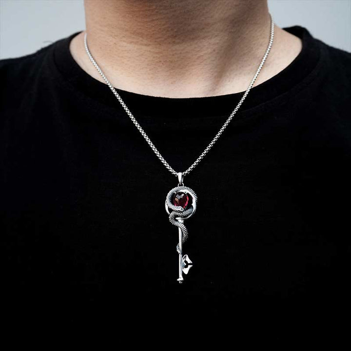 WorldNorse 925 Sterling Silver Ruby Snake Key Necklace - image 8