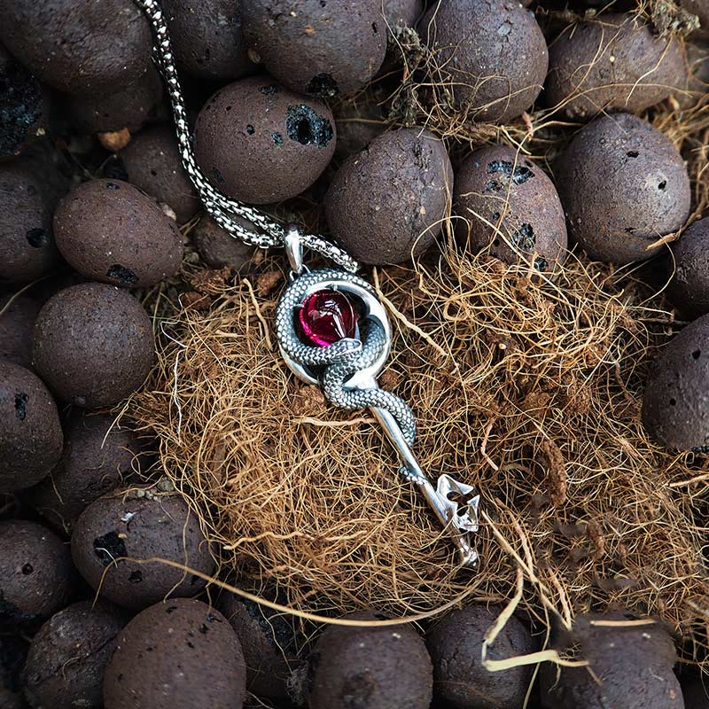 WorldNorse 925 Sterling Silver Ruby Snake Key Necklace - image 6