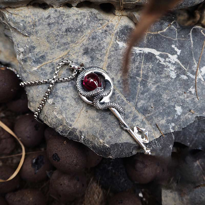 WorldNorse 925 Sterling Silver Ruby Snake Key Necklace - image 5