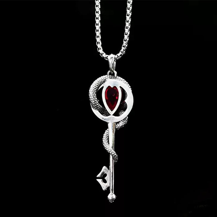 WorldNorse 925 Sterling Silver Ruby Snake Key Necklace - image 1