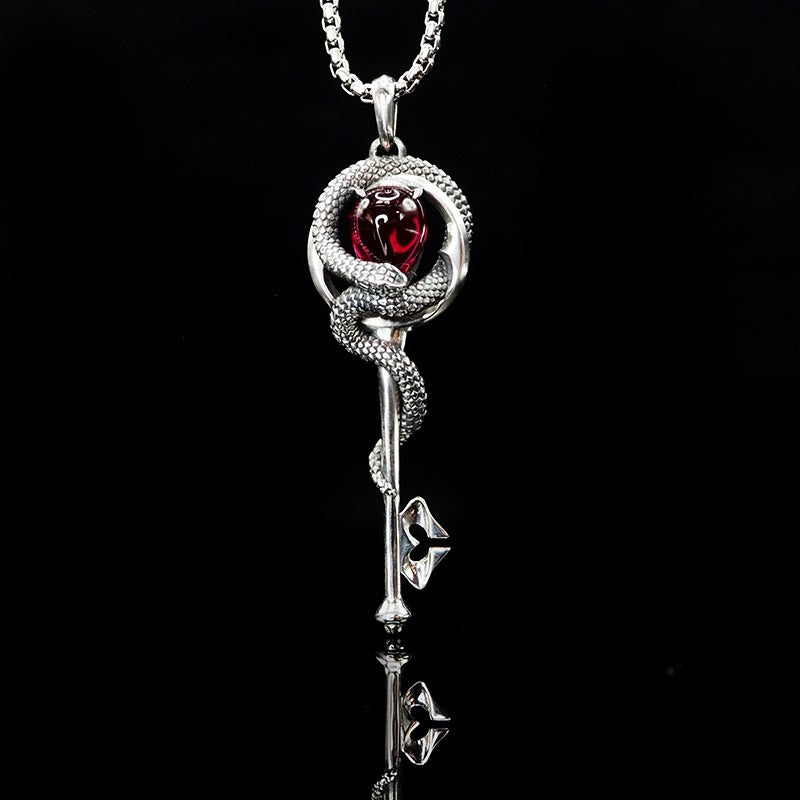 WorldNorse 925 Sterling Silver Ruby Snake Key Necklace - Silver - image 1