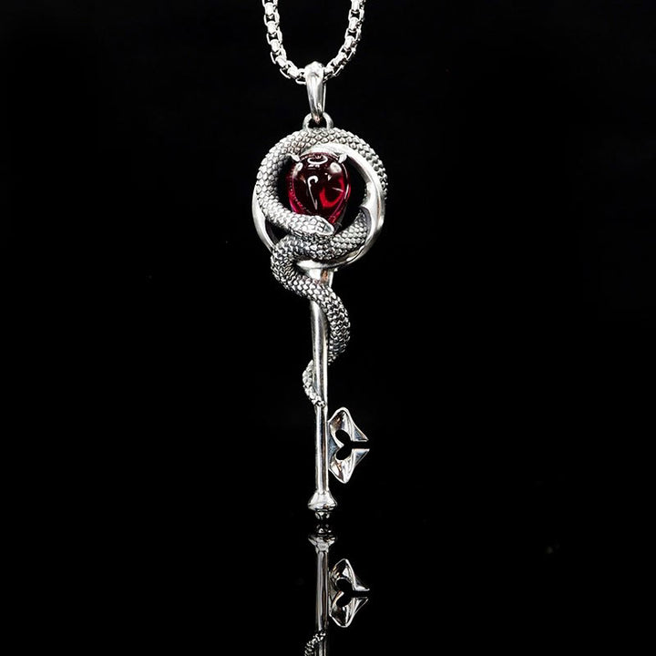 WorldNorse 925 Sterling Silver Ruby Snake Key Necklace - Silver - image 1