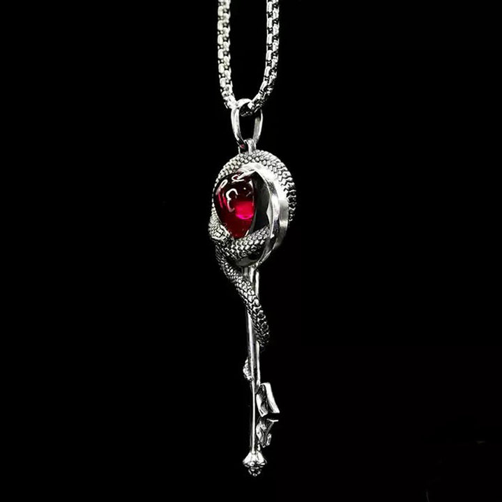WorldNorse 925 Sterling Silver Ruby Snake Key Necklace - image 3