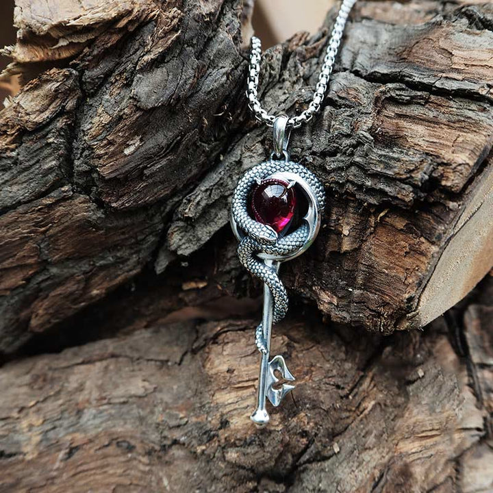 WorldNorse 925 Sterling Silver Ruby Snake Key Necklace - image 4