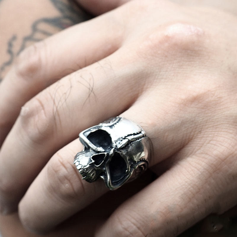 WorldNorse 925 Sterling Silver Snake Plate Skull Ring - image 9