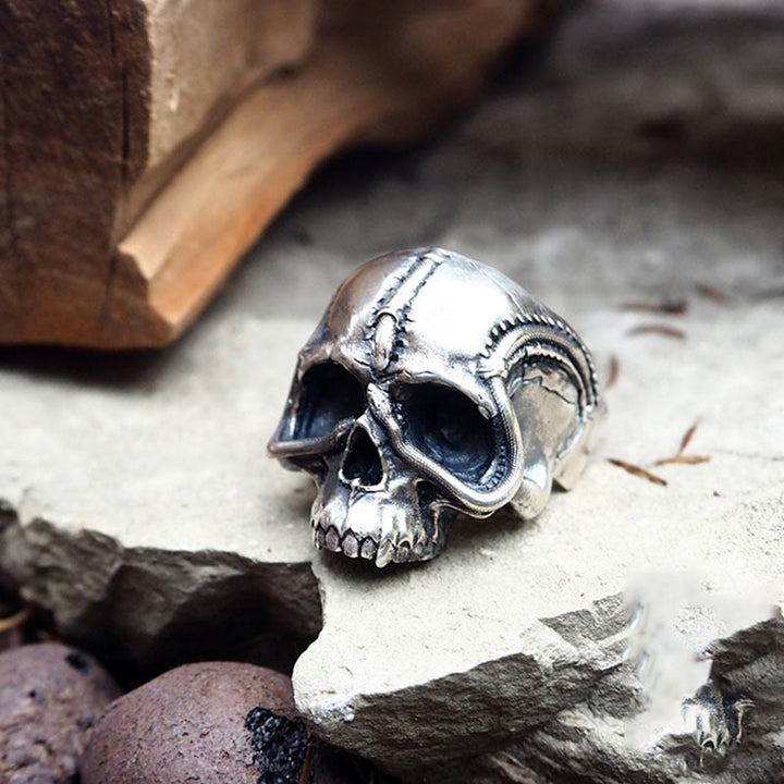 WorldNorse 925 Sterling Silver Snake Plate Skull Ring - image 8