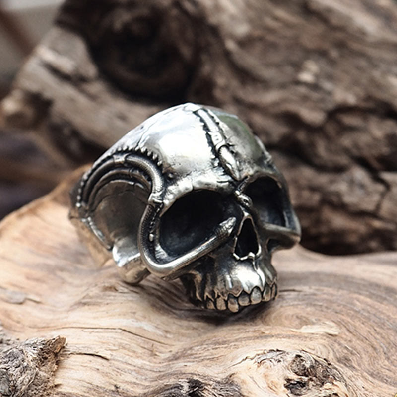 WorldNorse 925 Sterling Silver Snake Plate Skull Ring - image 3
