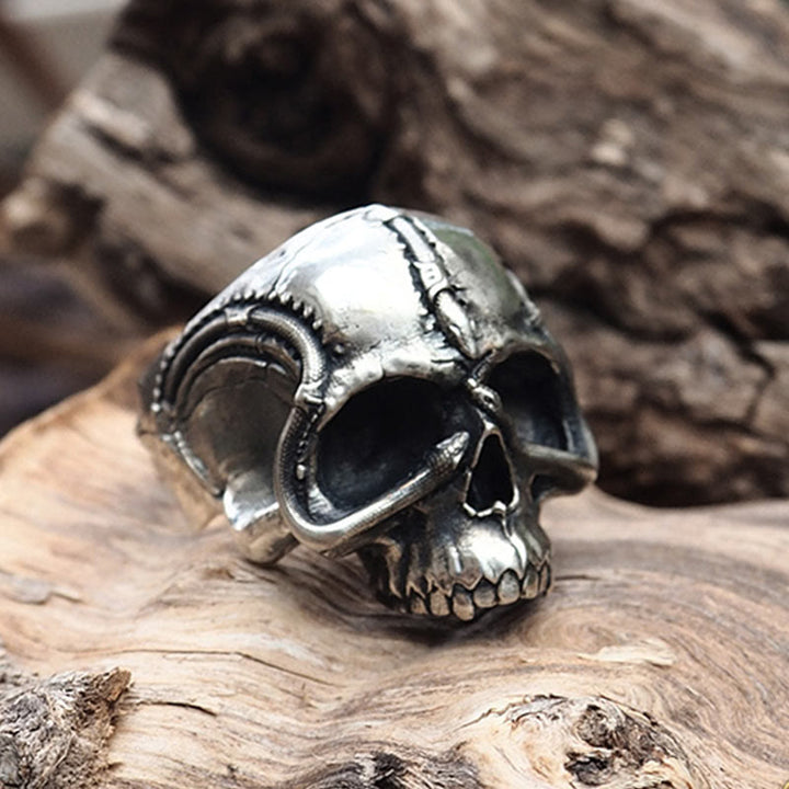 WorldNorse 925 Sterling Silver Snake Plate Skull Ring - image 3