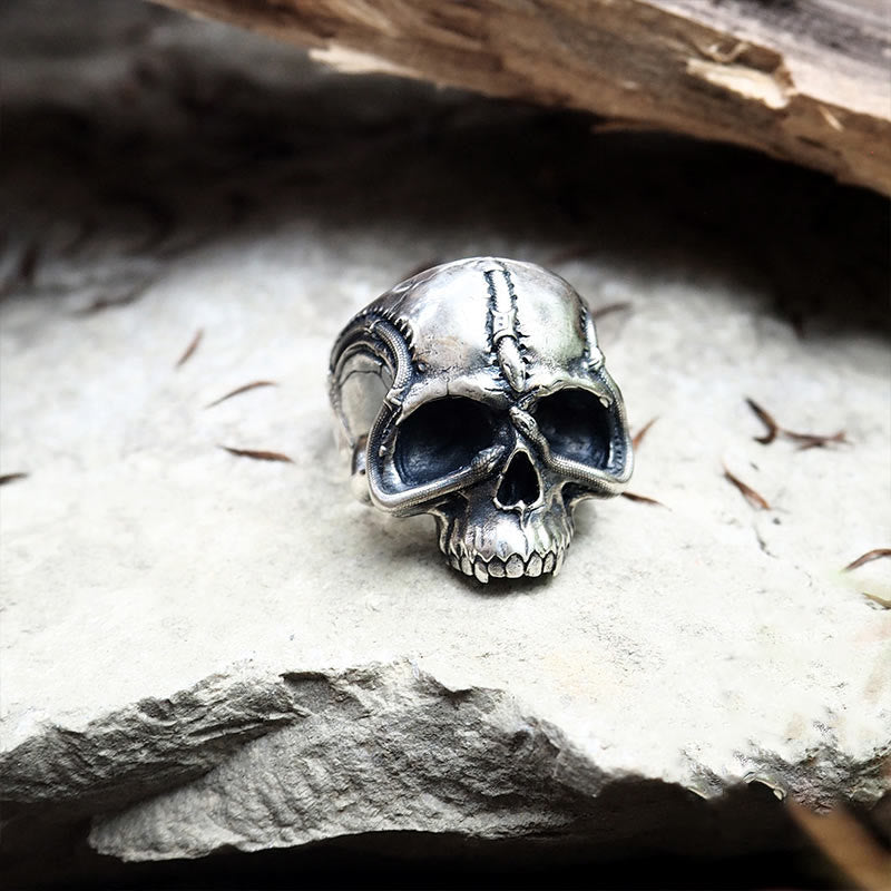 WorldNorse 925 Sterling Silver Snake Plate Skull Ring - image 6