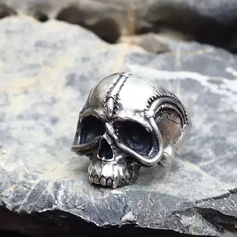 WorldNorse 925 Sterling Silver Snake Plate Skull Ring - image 2