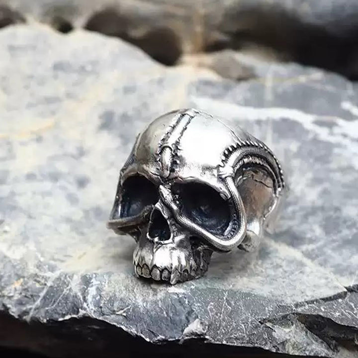 WorldNorse 925 Sterling Silver Snake Plate Skull Ring - image 2