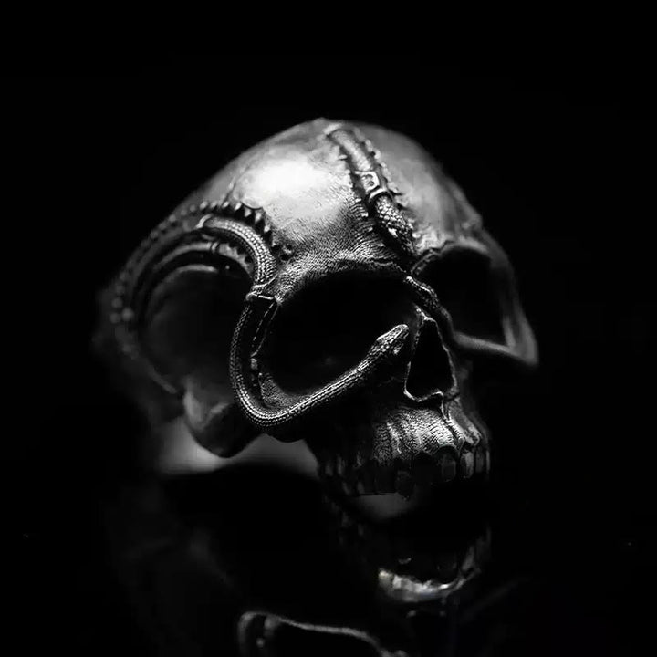 WorldNorse Handcrafted 925 Silver Snake Plate Skull Ring - US 11 - NO THANKS - image 0
