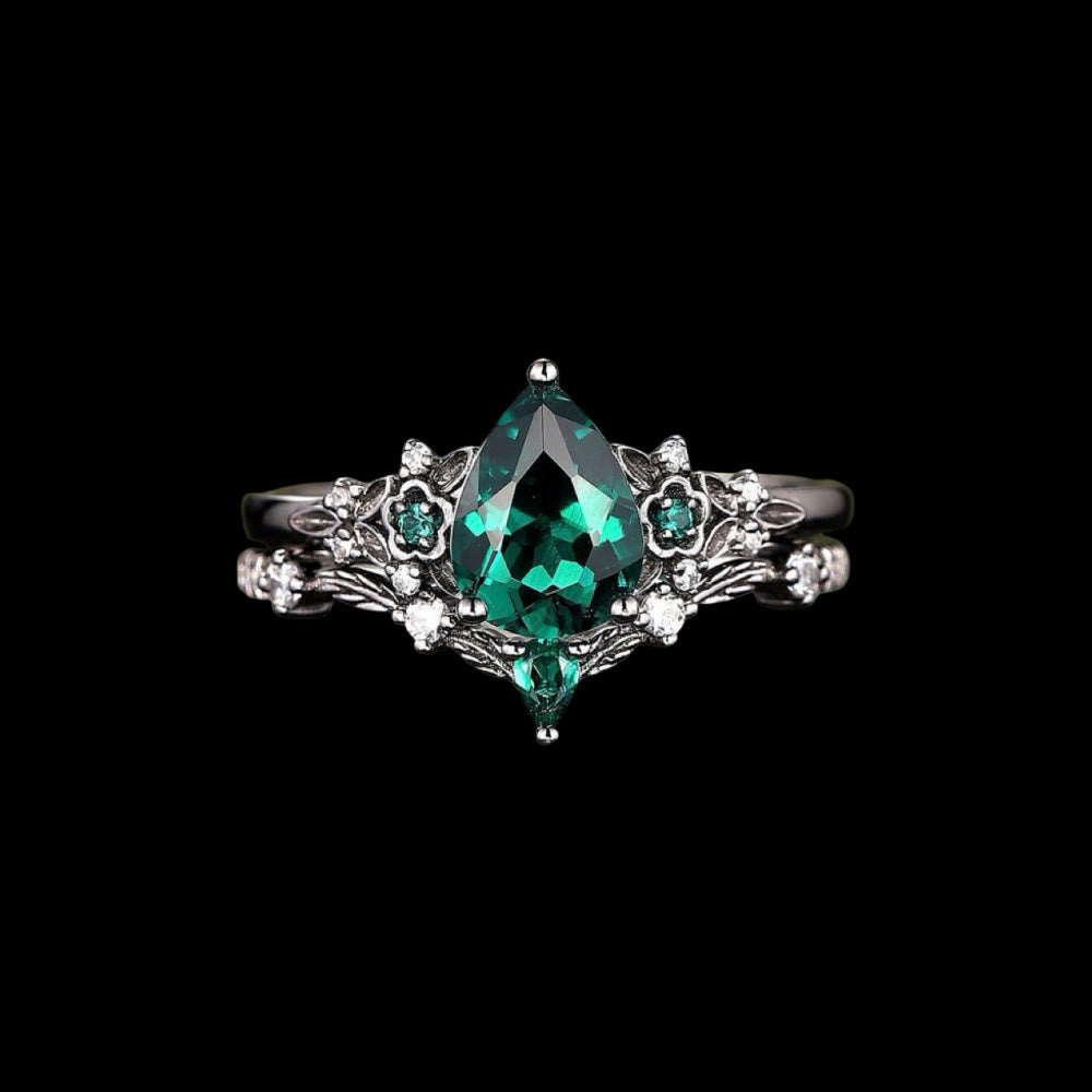 WorldNorse Nordic Floral Alexandrite Ring Set - Emerald - US 10 - image 12