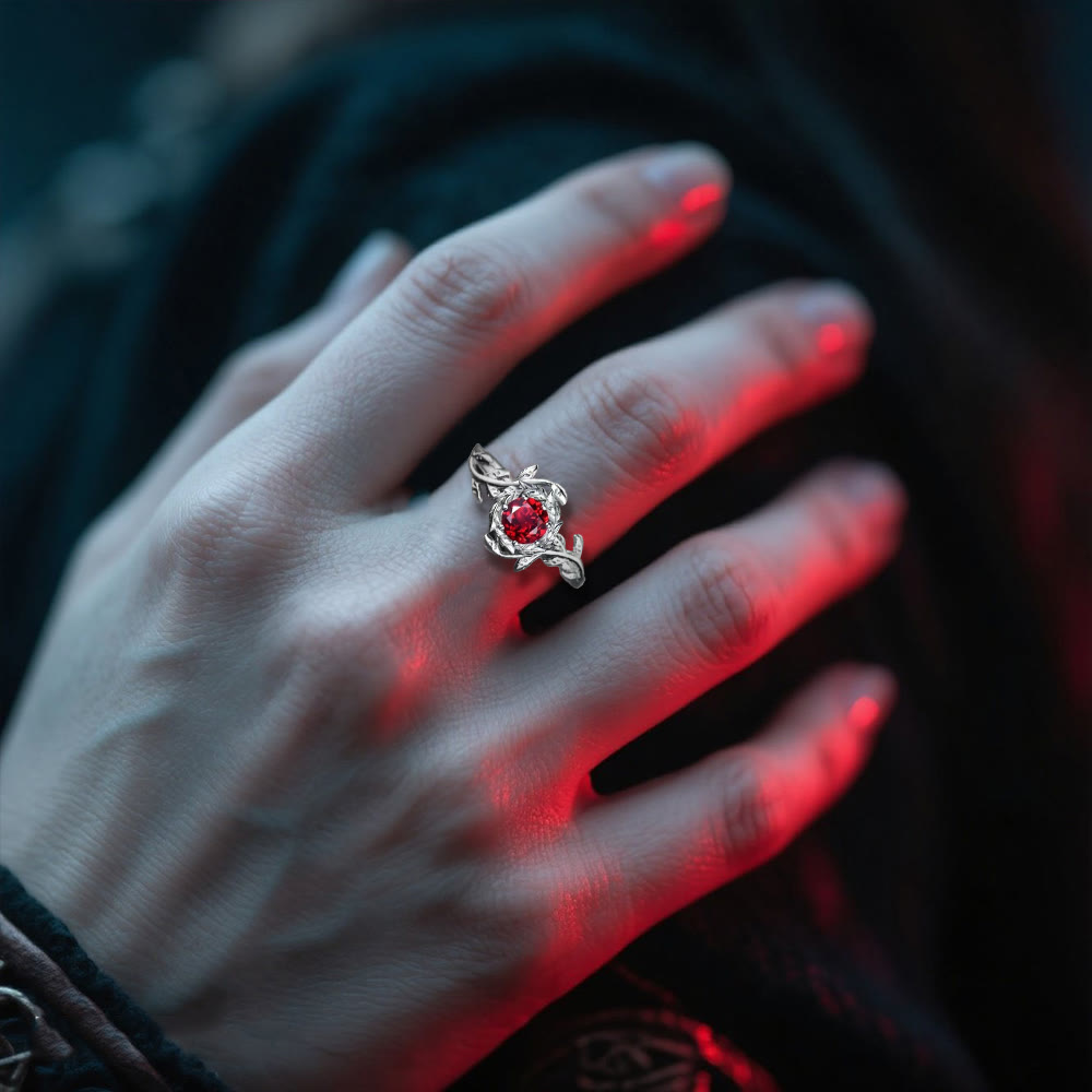 WorldNorse Freyja's Flame Leaf Wreath Garnet Ring - image 2