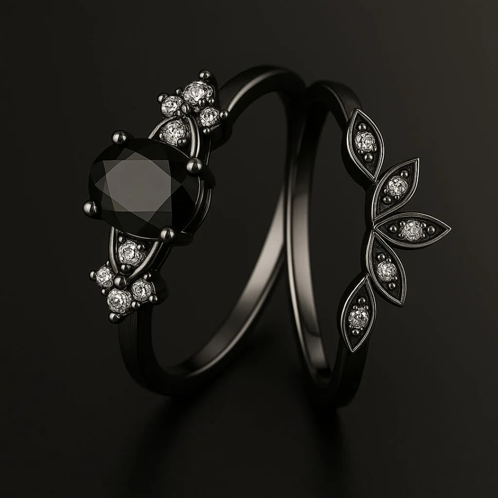 WorldNorse Black Onyx Tear Crown Ring Set - image 2