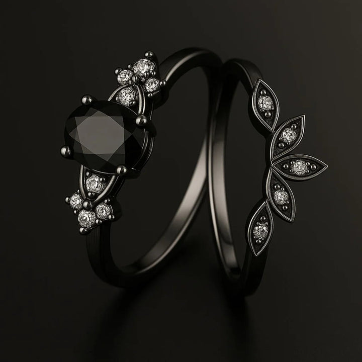 WorldNorse Black Onyx Tear Crown Ring Set - image 3