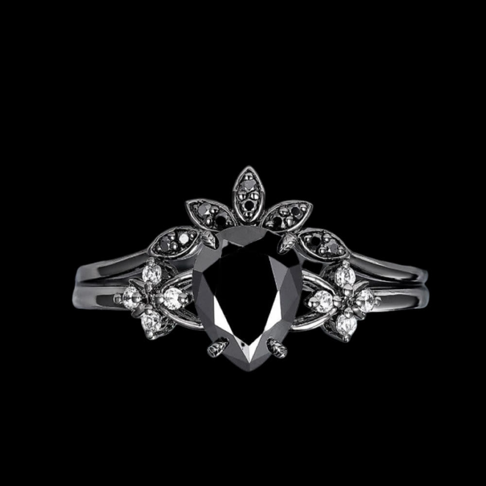 WorldNorse Black Onyx Tear Crown Ring Set - US 10 - image 1