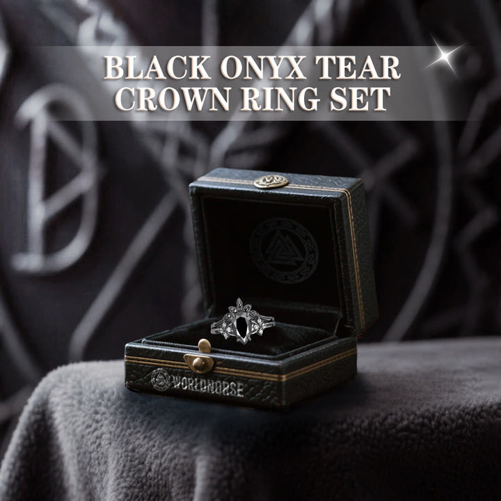 WorldNorse Black Onyx Tear Crown Ring Set - image 3