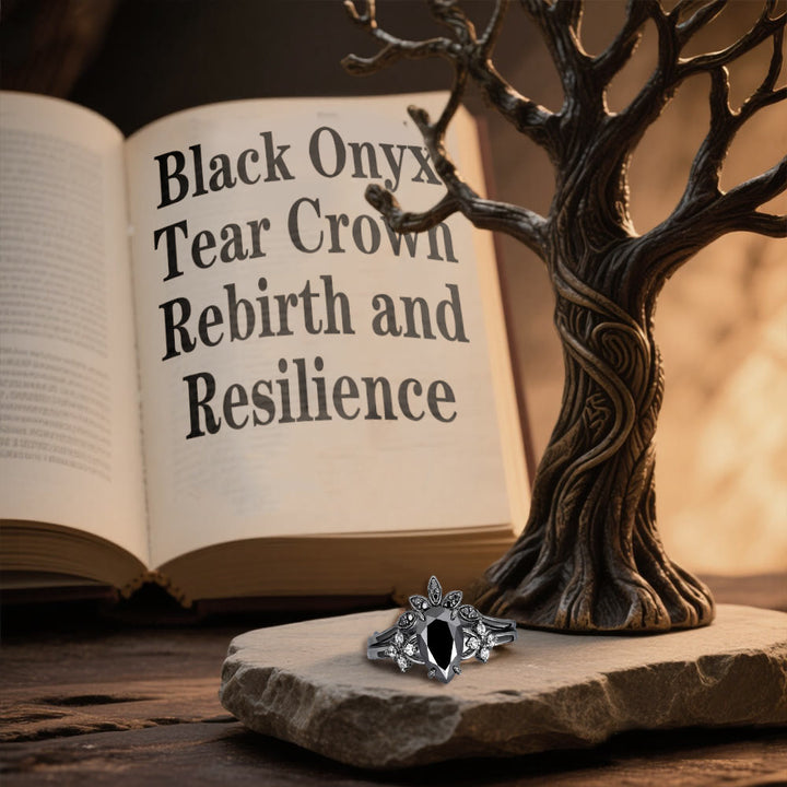 WorldNorse Black Onyx Tear Crown Ring Set - image 5