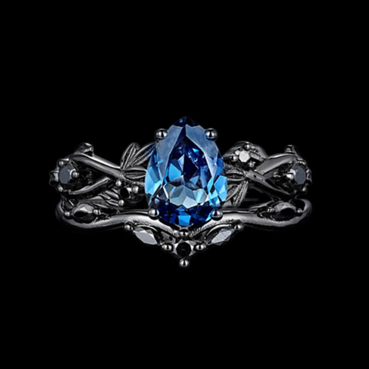 WorldNorse Drop Of Yggdrasil Two Piece Ring Set - Aquamarine - US 10 - image 0