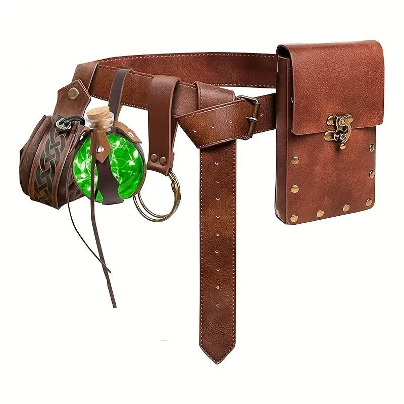 WorldNorse Medieval Belt Pouch Phone Leather Waist Bag - Belt + Bag + Accessories + Celtic Knot Bag - Brown - image 1