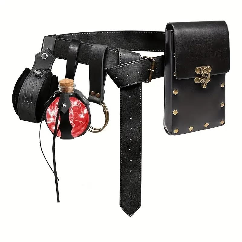WorldNorse Medieval Belt Pouch Phone Leather Waist Bag - Belt + Bag + Accessories + Celtic Knot Bag - Black - image 6