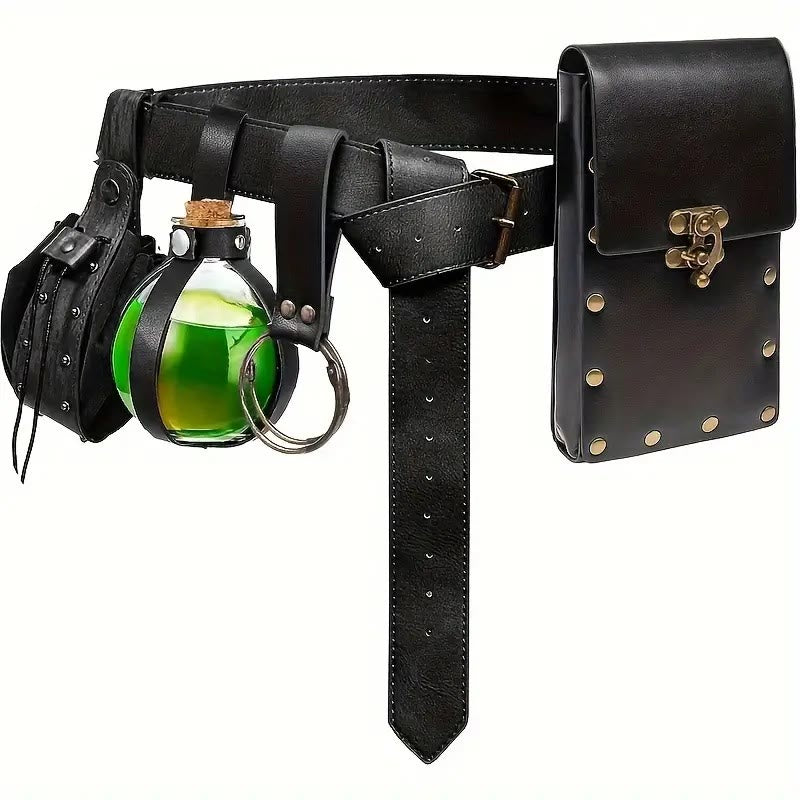WorldNorse Medieval Belt Pouch Phone Leather Waist Bag - Belt + Bag + Accessories + Rivet Bag - Black - image 9