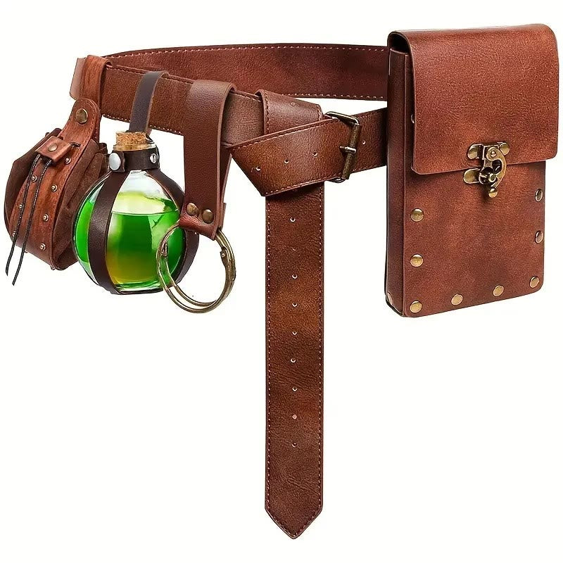 WorldNorse Medieval Belt Pouch Phone Leather Waist Bag - Belt + Bag + Accessories + Rivet Bag - Brown - image 7