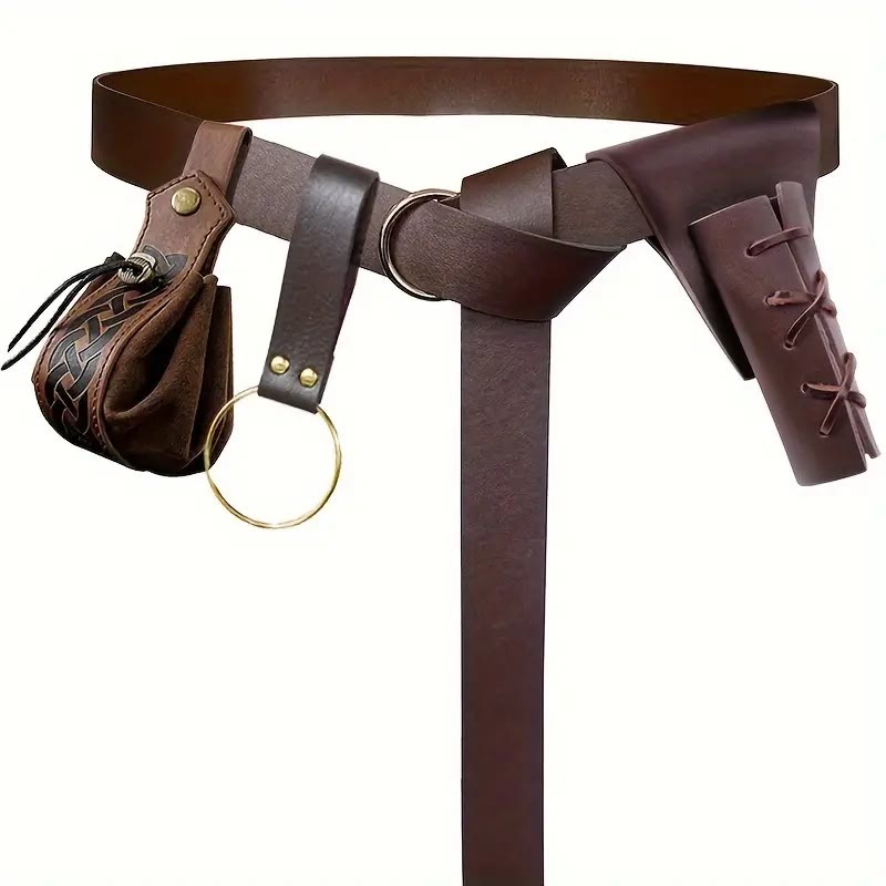 WorldNorse Steampunk Leather Sword Belt Sheath Bag Set - Belt + Bag + Accessories + Scabbard - Brown - image 1