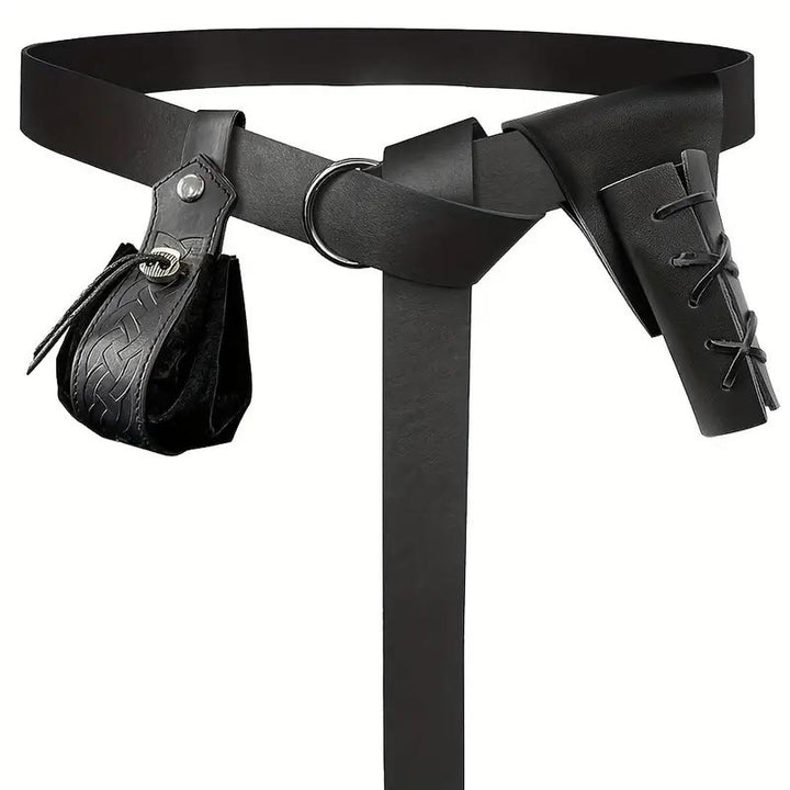 WorldNorse Steampunk Leather Sword Belt Sheath Bag Set - Belt + Bag + Scabbard - Black - image 5