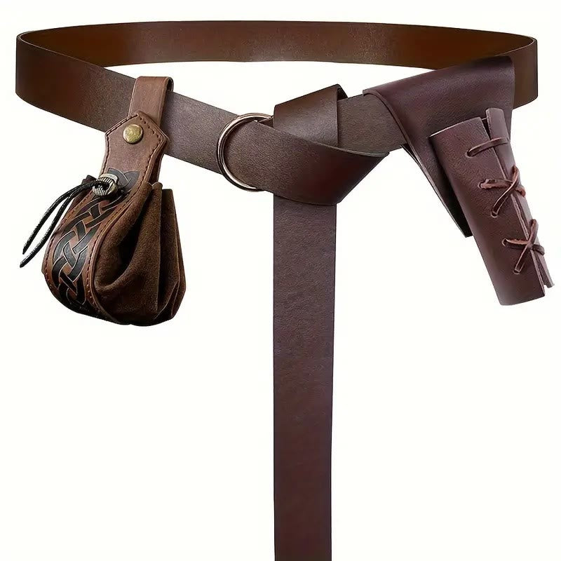 WorldNorse Steampunk Leather Sword Belt Sheath Bag Set - Belt + Bag + Scabbard - Brown - image 2