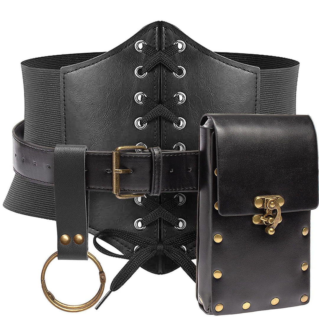 WorldNorse Renaissance Costume Accessories Waist Bag - Belt + Bag + Leather Braces - Black - image 5
