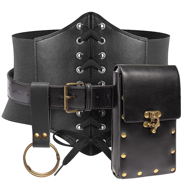 WorldNorse Renaissance Costume Accessories Waist Bag - Belt + Bag + Leather Braces - Black - image 5