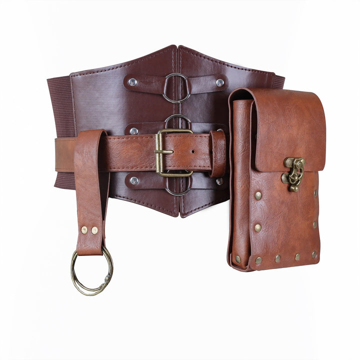 WorldNorse Renaissance Costume Accessories Waist Bag - Round Belt + Bag + Leather Braces - Brown - image 9