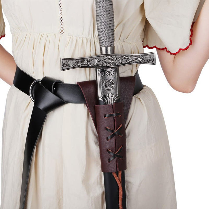 WorldNorse Medieval Viking Warrior Sword Belt Sheath - Black Belt + Brown Sword Sheath - image 7