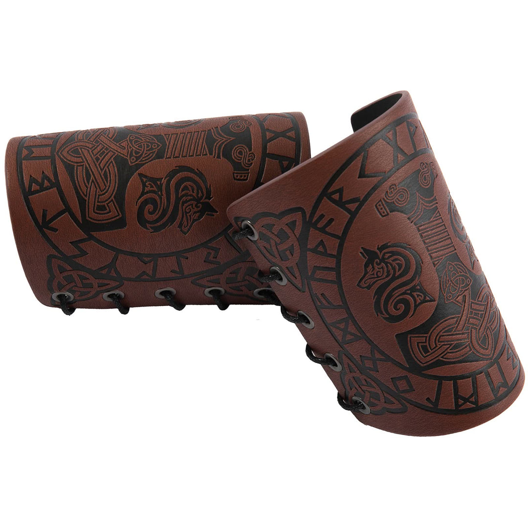 WorldNorse Viking Embossed Mjolnir Wolves Rune Arm Bracers - image 4