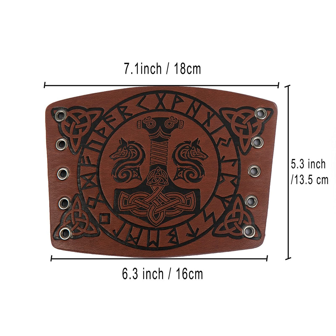 WorldNorse Viking Embossed Mjolnir Wolves Rune Arm Bracers - image 5