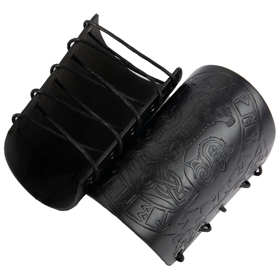 WorldNorse Viking Embossed Mjolnir Wolves Rune Arm Bracers - image 12