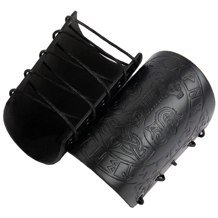 WorldNorse Viking Embossed Mjolnir Wolves Rune Arm Bracers - image 12